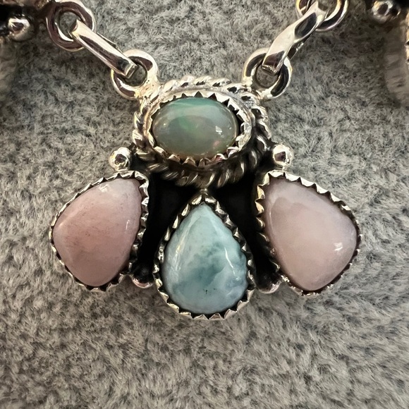 ❤️ Ethiopian Opal, Larimar, Natural Pink Opal 19” Adj Necklace 925 Navajo 14.3gm - Picture 4 of 17